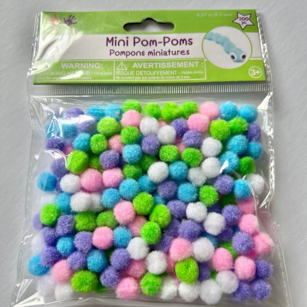 Krafty Kids Mini Pom-Poms 9.5mm,  Pastel Colors (200 pcs)